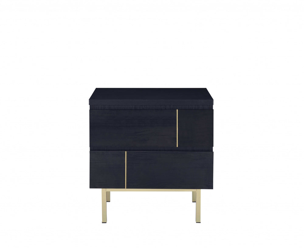 Homeroots Contemporary Black And Brass Nightstand   319131