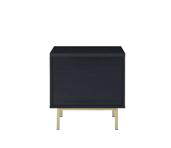 Homeroots Contemporary Black And Brass Nightstand   319131
