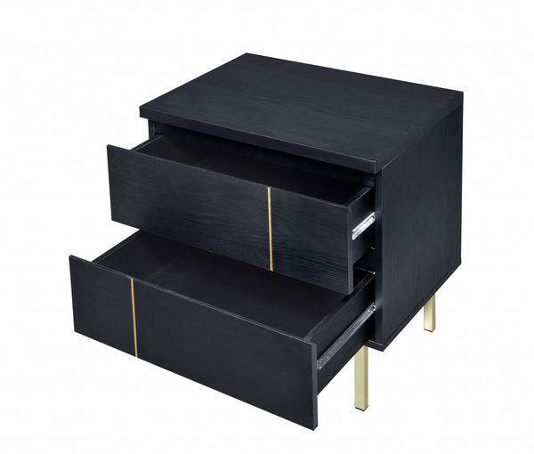 Homeroots Contemporary Black And Brass Nightstand   319131