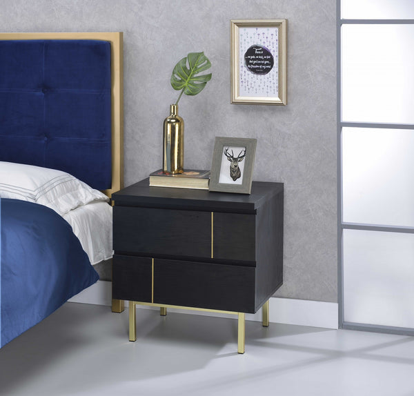 Homeroots Contemporary Black And Brass Nightstand   319131