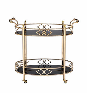 Homeroots Gold And Black Metal And Glass Oval Rolling Bar Cart Gold  319140