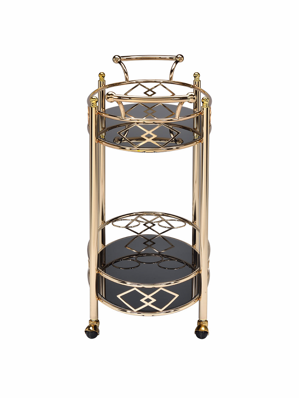 Homeroots Gold And Black Metal And Glass Oval Rolling Bar Cart Gold  319140