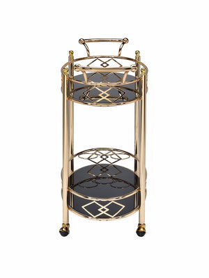 Homeroots Gold And Black Metal And Glass Oval Rolling Bar Cart Gold  319140
