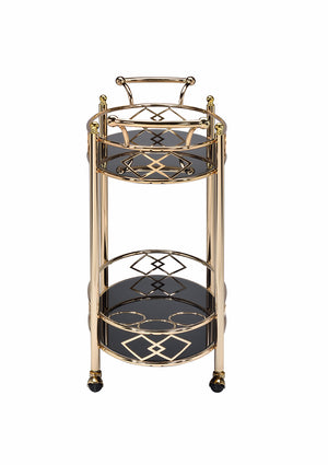 Homeroots Gold And Black Metal And Glass Oval Rolling Bar Cart Gold  319140
