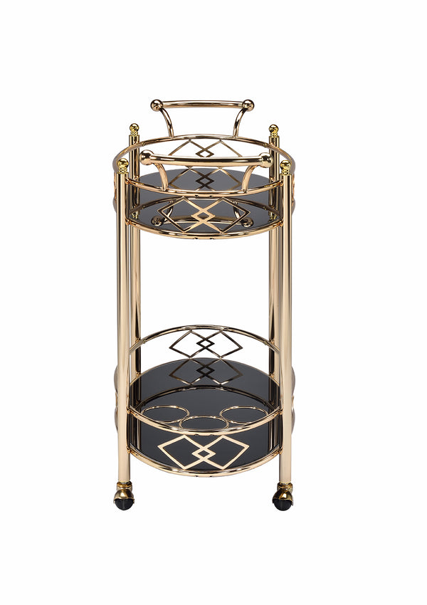 Homeroots Gold And Black Metal And Glass Oval Rolling Bar Cart Gold  319140