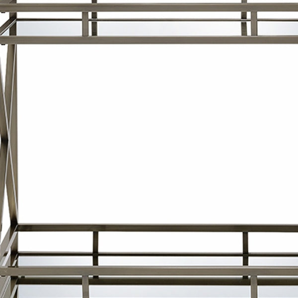 HomeRoots 34" Elegant Antique Brass Serving Cart with Mirrored Shelves for Stylish Entertaining and Display 34" X 20" X 35" 319141