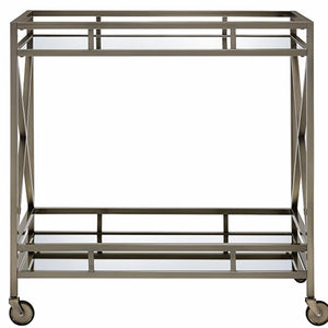 HomeRoots 34" Elegant Antique Brass Serving Cart with Mirrored Shelves for Stylish Entertaining and Display 34" X 20" X 35" 319141