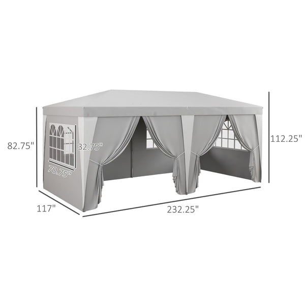 English Elm Outsunny 19 X 10' Instant Pop-Up Canopy Tent With 6 Sidewalls, Adjustable Height For Events & Parties W2225P174226-GIGA