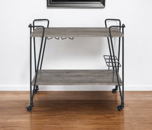 HomeRoots Black Rolling Prep Table – 32" Kitchen Cart with Ample Storage, Rustic Style & Easy Mobility Features 319142