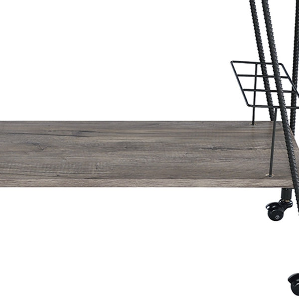 HomeRoots Black Rolling Prep Table – 32" Kitchen Cart with Ample Storage, Rustic Style & Easy Mobility Features 319142