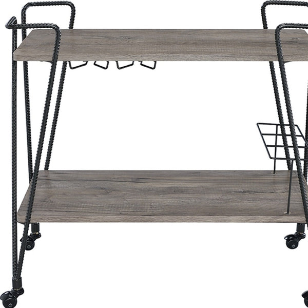 HomeRoots Black Rolling Prep Table – 32" Kitchen Cart with Ample Storage, Rustic Style & Easy Mobility Features 319142