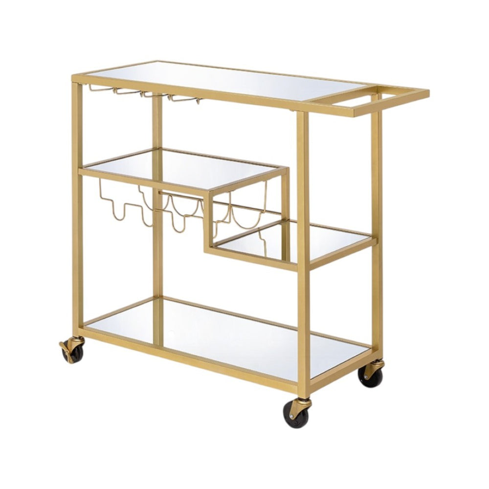 HomeRoots 40" Clear Glass and Gold Iron Rolling Prep Table - Stylish Kitchen Cart with Storage and Mobility 40" X 16" X 37" 319143