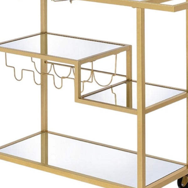 HomeRoots 40" Clear Glass and Gold Iron Rolling Prep Table - Stylish Kitchen Cart with Storage and Mobility 40" X 16" X 37" 319143