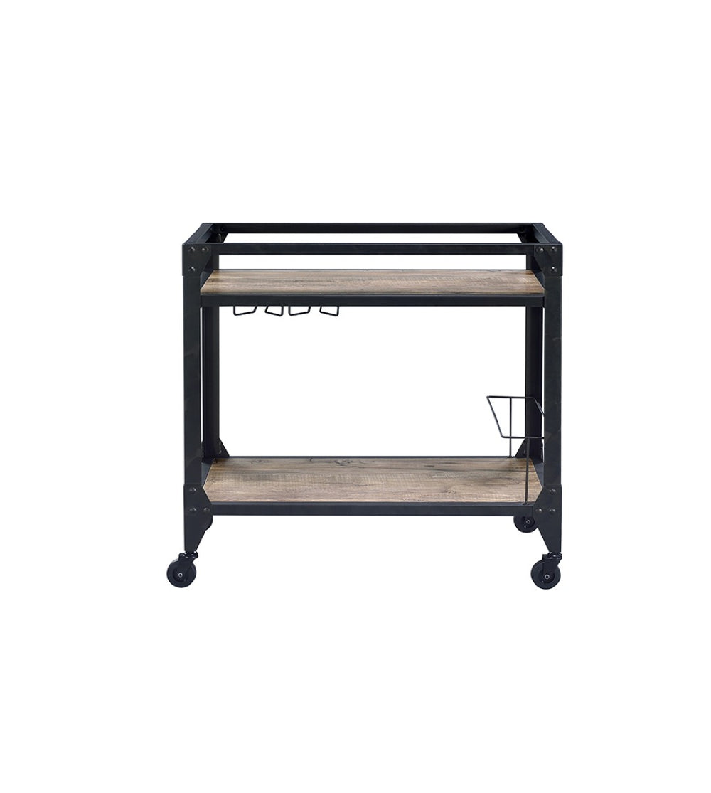 HomeRoots Black 32" Rolling Prep Table: Rustic Charm with Storage, Wine Capacity & Smooth Mobility for Kitchen 319144