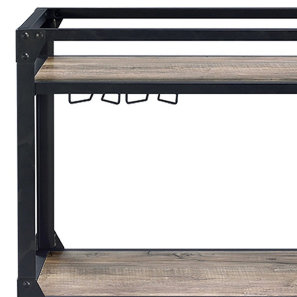 HomeRoots Black 32" Rolling Prep Table: Rustic Charm with Storage, Wine Capacity & Smooth Mobility for Kitchen 319144