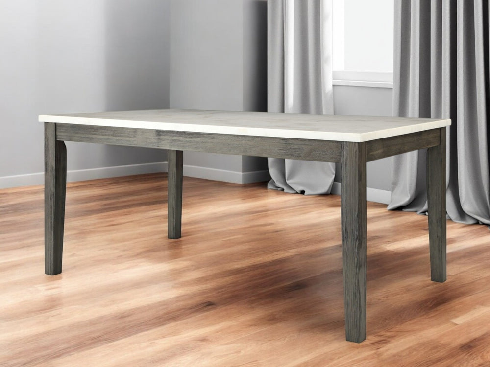 HomeRoots 64" Contemporary White Marble Dining Table with Solid Wood Base - Seats 6, Durable & Stylish Design Marble And Gray Oak 319145