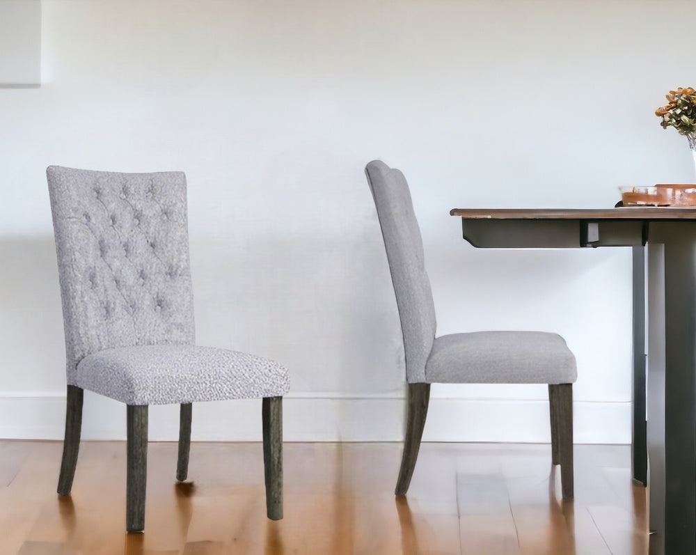 Homeroots Set Of Two Tufted Gray Upholstered Fabric Dining Side Chairs Gray Fabric And Gray Oak Wood 319146