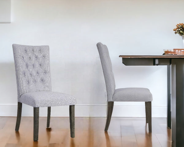 Homeroots Set Of Two Tufted Gray Upholstered Fabric Dining Side Chairs Gray Fabric And Gray Oak Wood 319146