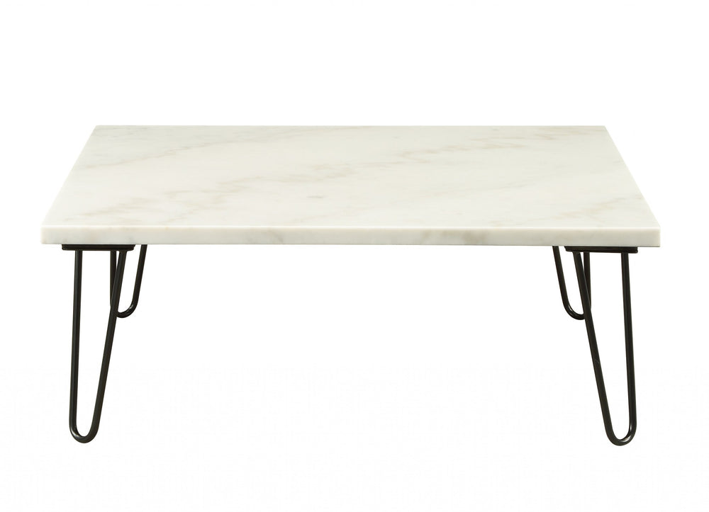 Homeroots 40" White And Black Genuine Marble And Metal Square Coffee Table Black  319155
