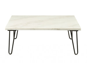 Homeroots 40" White And Black Genuine Marble And Metal Square Coffee Table Black  319155
