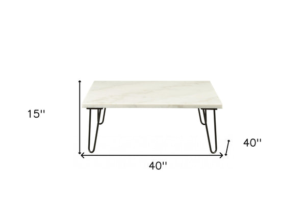 Homeroots 40" White And Black Genuine Marble And Metal Square Coffee Table Black  319155
