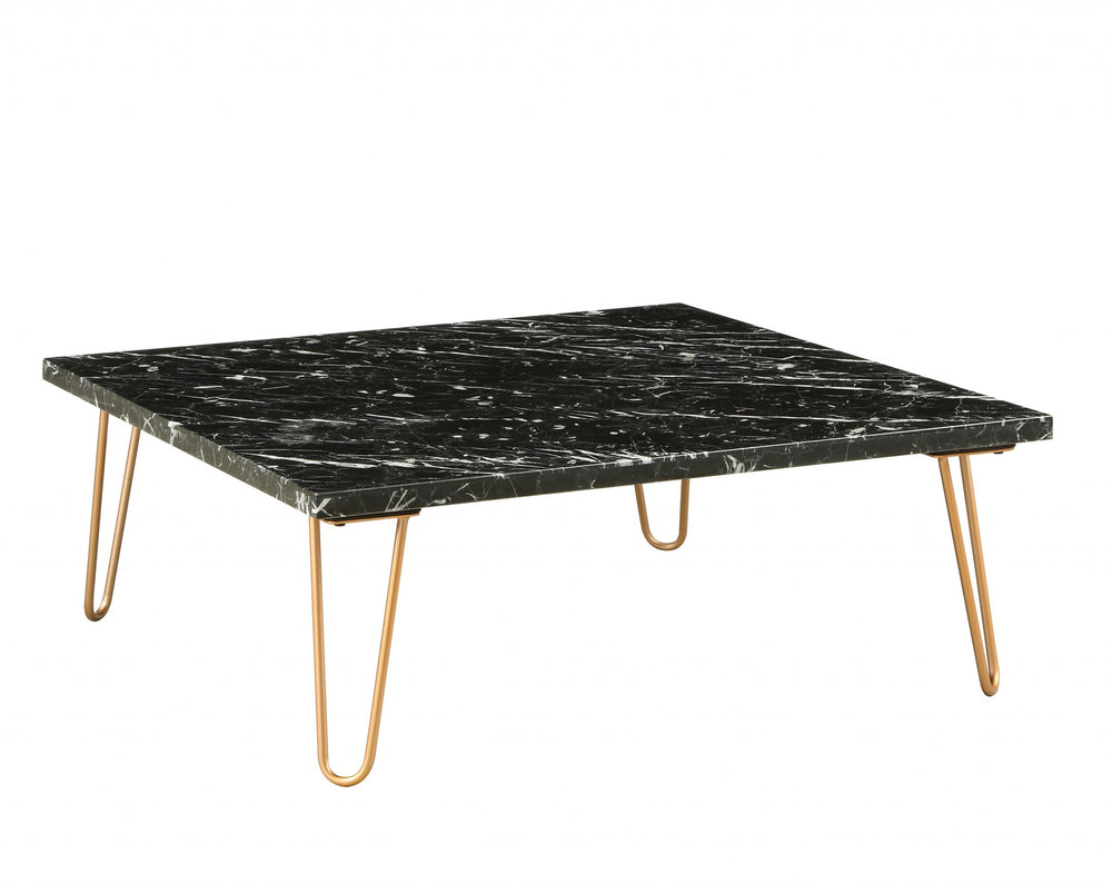Homeroots 40" X 40" X 15" Marble And Gold Coffee Table   319157