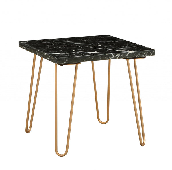 Homeroots 22" Black Faux Marble End Table Gold  319158