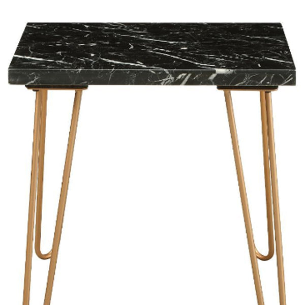 Homeroots 22" Black Faux Marble End Table Gold  319158