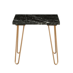 HomeRoots 22" Black Faux Marble End Table – Modern Accent with Sturdy Iron Frame for Living Room or Bedroom Use 319158