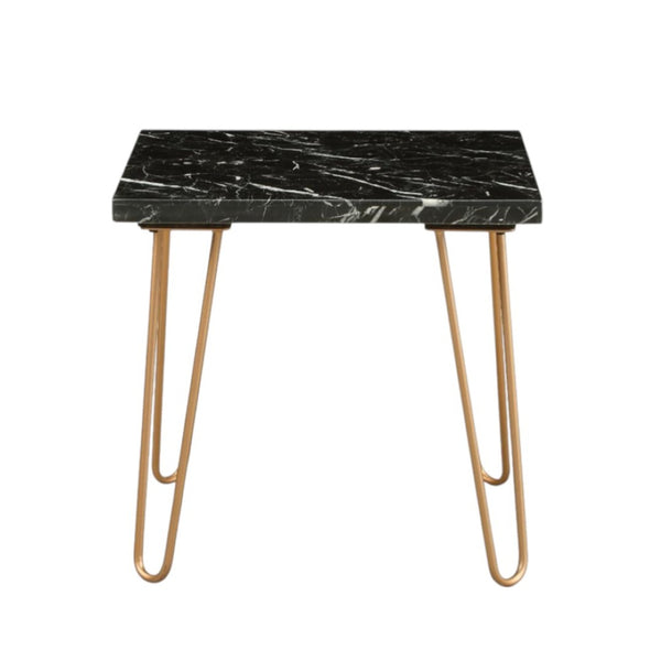 HomeRoots 22" Black Faux Marble End Table – Modern Accent with Sturdy Iron Frame for Living Room or Bedroom Use 319158