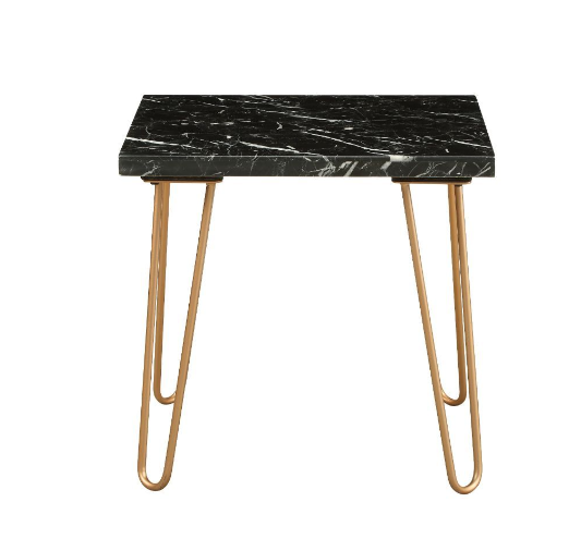 Homeroots 22" Black Faux Marble End Table Gold  319158