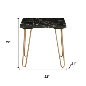 HomeRoots 22" Black Faux Marble End Table – Modern Accent with Sturdy Iron Frame for Living Room or Bedroom Use 319158