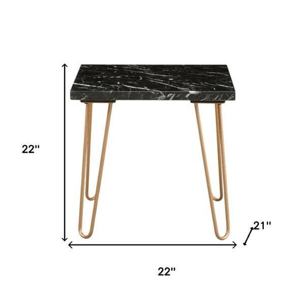 HomeRoots 22" Black Faux Marble End Table – Modern Accent with Sturdy Iron Frame for Living Room or Bedroom Use 319158