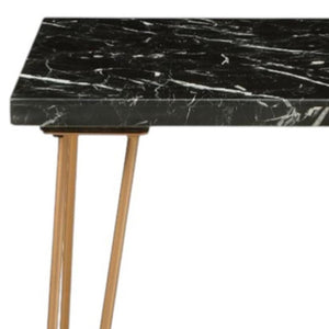 HomeRoots 22" Black Faux Marble End Table – Modern Accent with Sturdy Iron Frame for Living Room or Bedroom Use 319158