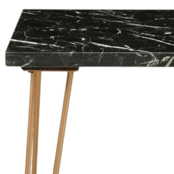 HomeRoots 22" Black Faux Marble End Table – Modern Accent with Sturdy Iron Frame for Living Room or Bedroom Use 319158