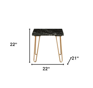 Homeroots 22" Black Faux Marble End Table Gold  319158