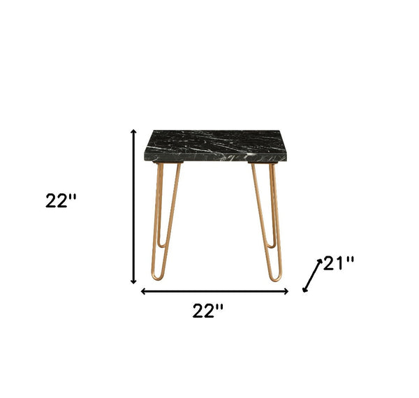 Homeroots 22" Black Faux Marble End Table Gold  319158
