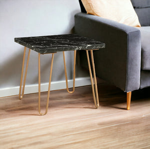 Homeroots 22" Black Faux Marble End Table Gold  319158