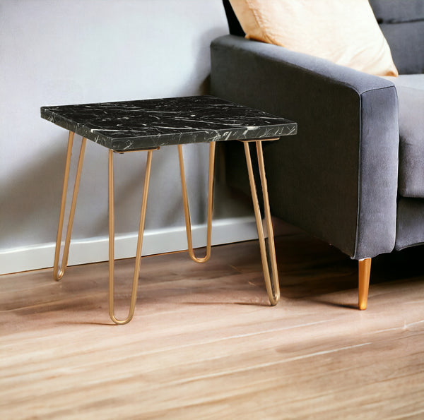 Homeroots 22" Black Faux Marble End Table Gold  319158