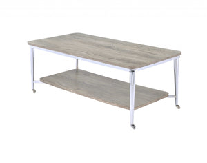 Homeroots 48" X 24" X 19" Gray Oak And Chrome Metal Tube Coffee Table   319161