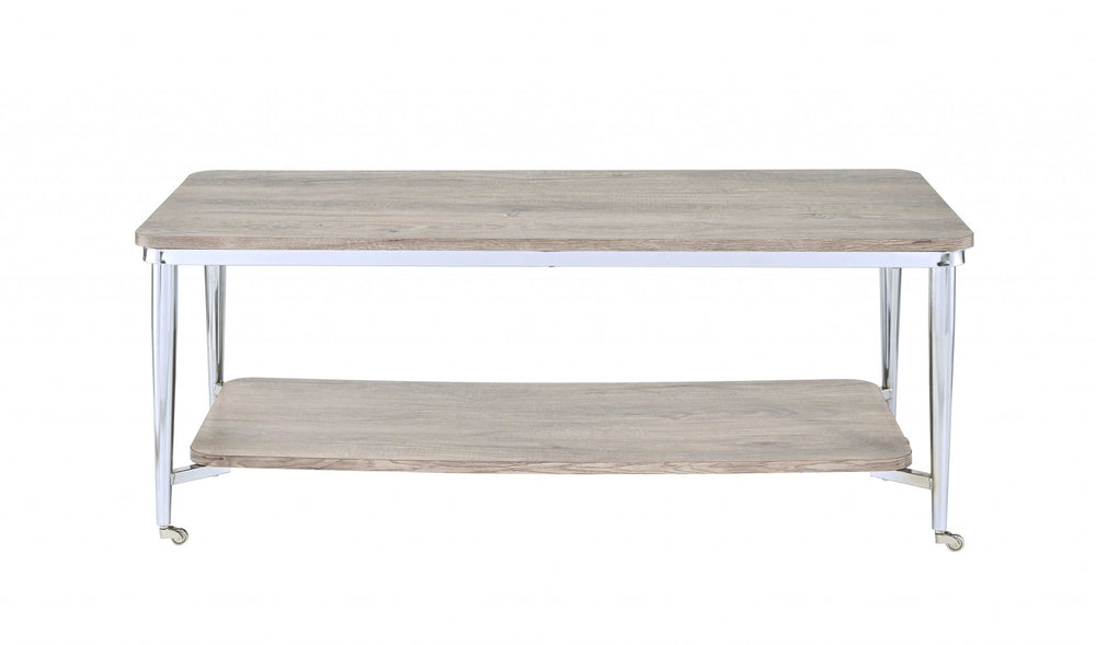 Homeroots 48" X 24" X 19" Gray Oak And Chrome Metal Tube Coffee Table   319161