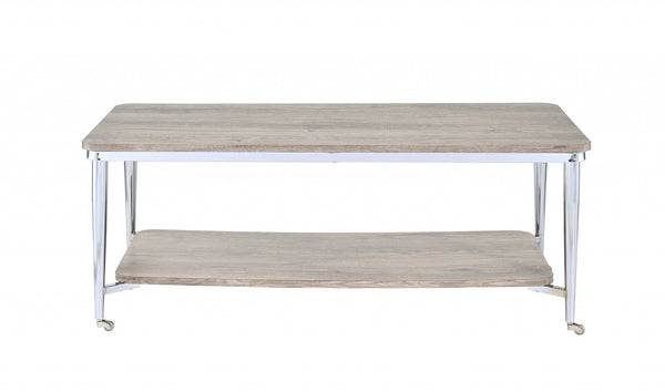 Homeroots 48" X 24" X 19" Gray Oak And Chrome Metal Tube Coffee Table   319161