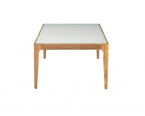 Homeroots 43" Off White And Natural Frosted Glass And Solid Wood Coffee Table   319171