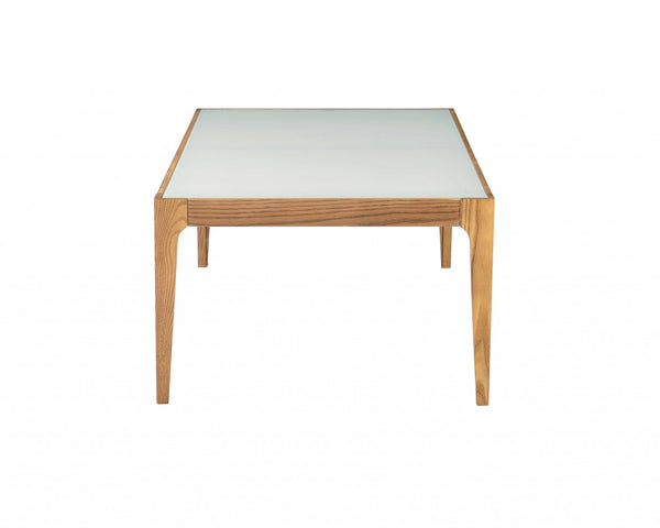 Homeroots 43" Off White And Natural Frosted Glass And Solid Wood Coffee Table   319171