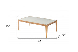 Homeroots 43" Off White And Natural Frosted Glass And Solid Wood Coffee Table   319171