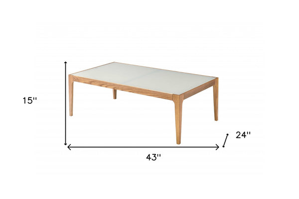 Homeroots 43" Off White And Natural Frosted Glass And Solid Wood Coffee Table   319171