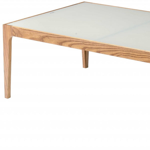 Homeroots 43" Off White And Natural Frosted Glass And Solid Wood Coffee Table   319171