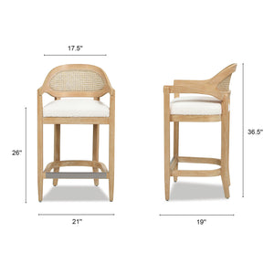 English Elm Jennifer Taylor Home - Americana Mid-Century Modern 26" Counter Stool With Cane Back & Ivory Boucle For Chic Spaces B2719P238381