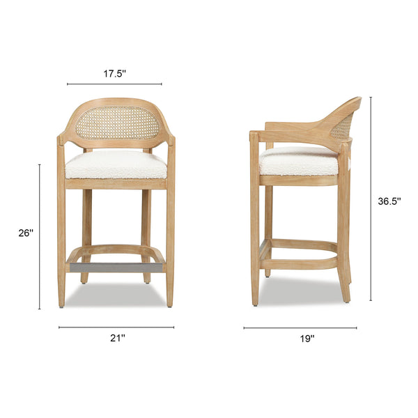 English Elm Jennifer Taylor Home - Americana Mid-Century Modern 26" Counter Stool With Cane Back & Ivory Boucle For Chic Spaces B2719P238381