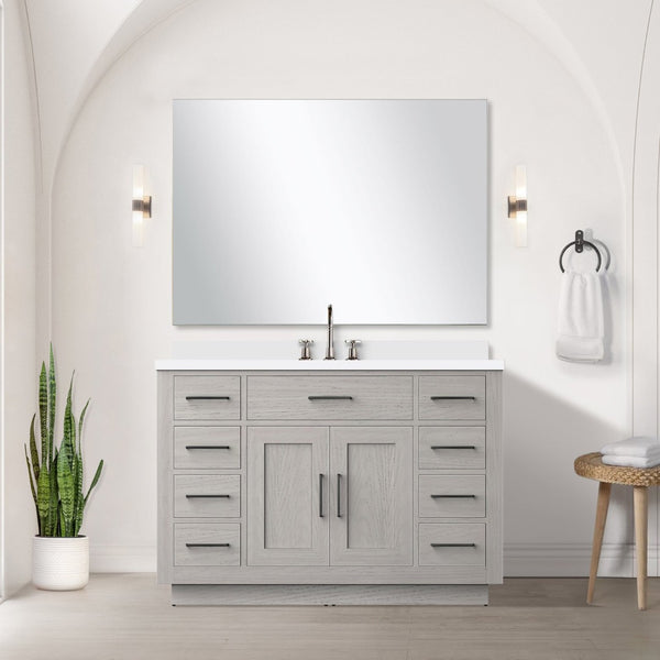English Elm White Oak 48" Single Bath Vanity Set With White Quartz Countertop, Mirror & Faucet - Stylish Upgrade! B2731S01962-GIGA
